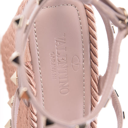 Valentino Garavani Calfskin Rockstud Ankle Strap Torchon Espadrille Caged 25/95mm Wedge Sandals 39 Poudre 9 of 11