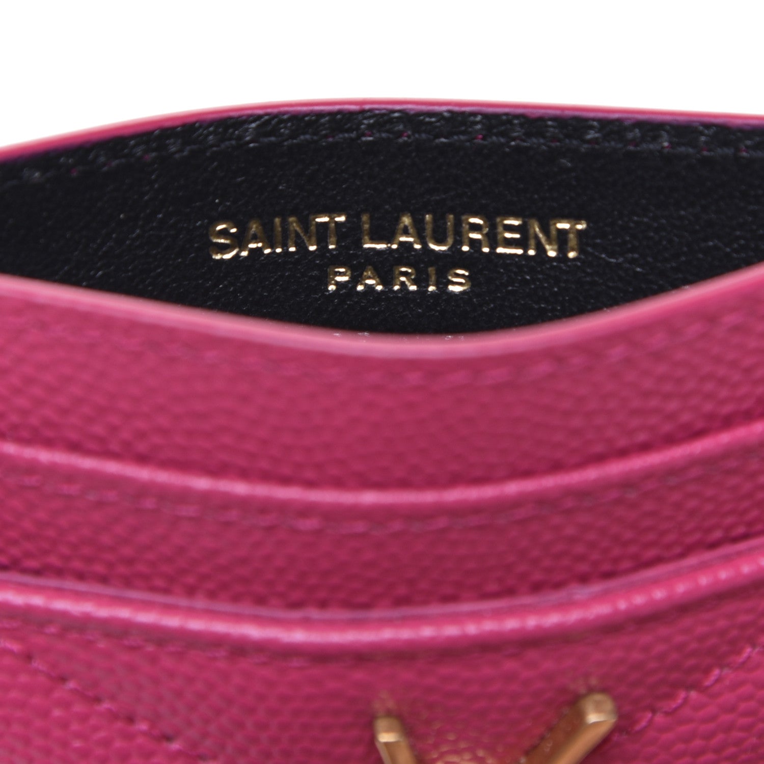 Saint Laurent Grain De Poudre Matelasse Chevron Monogram Credit Card Case Fresh Fuxia 6 of 8