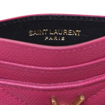Saint Laurent Grain De Poudre Matelasse Chevron Monogram Credit Card Case Fresh Fuxia 6 of 8