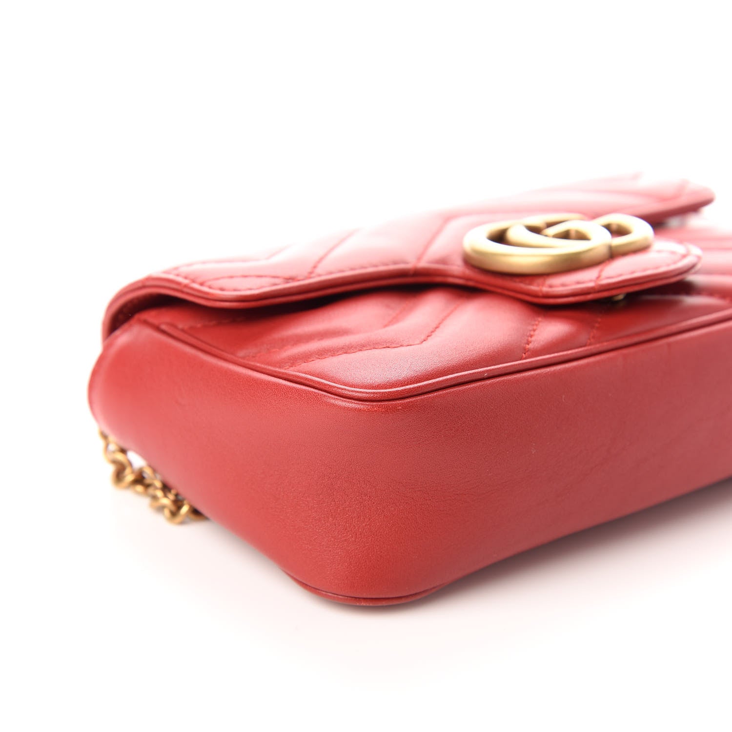 Gucci Calfskin Matelasse Super Mini GG Marmont Shoulder Bag Hibiscus Red 7 of 8