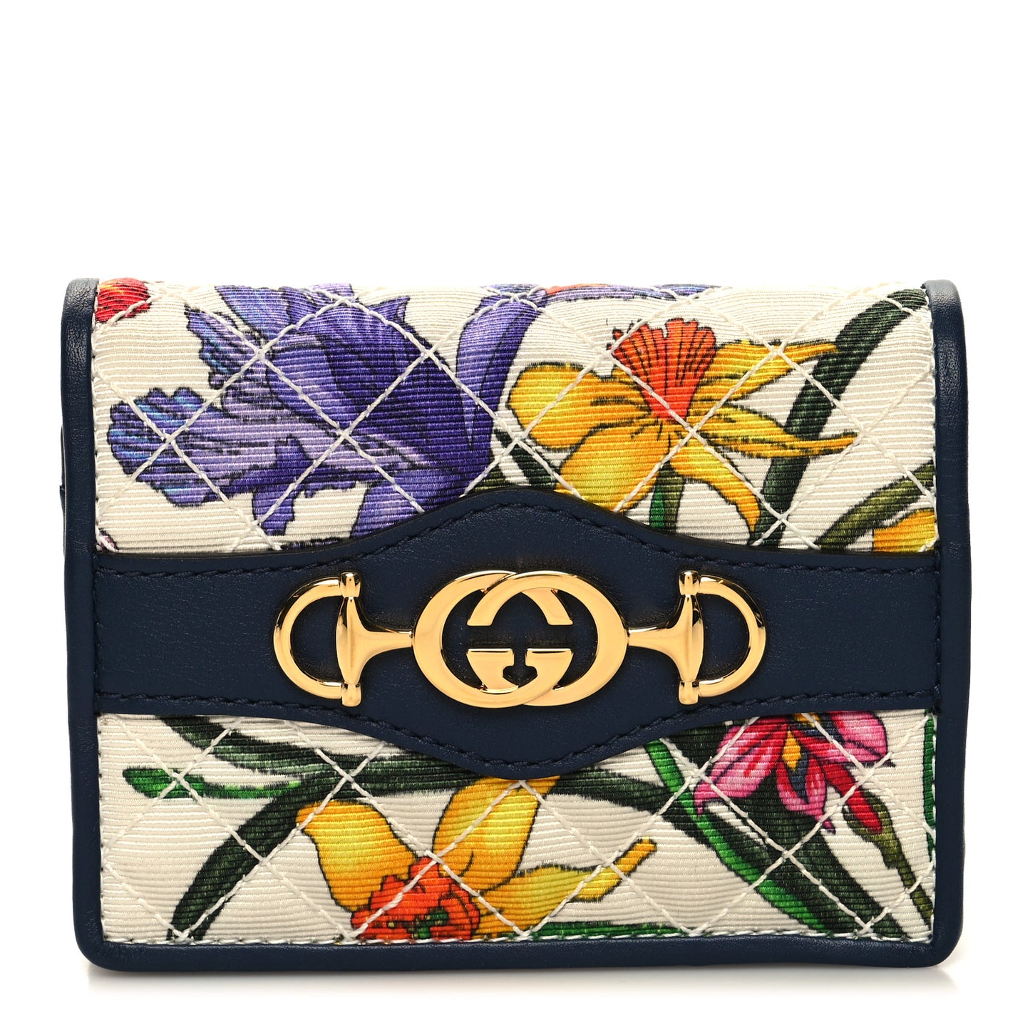 Canvas Flora Floral Trapuntata Zumi Card Case Wallet Great White Multicolor Blue Agata