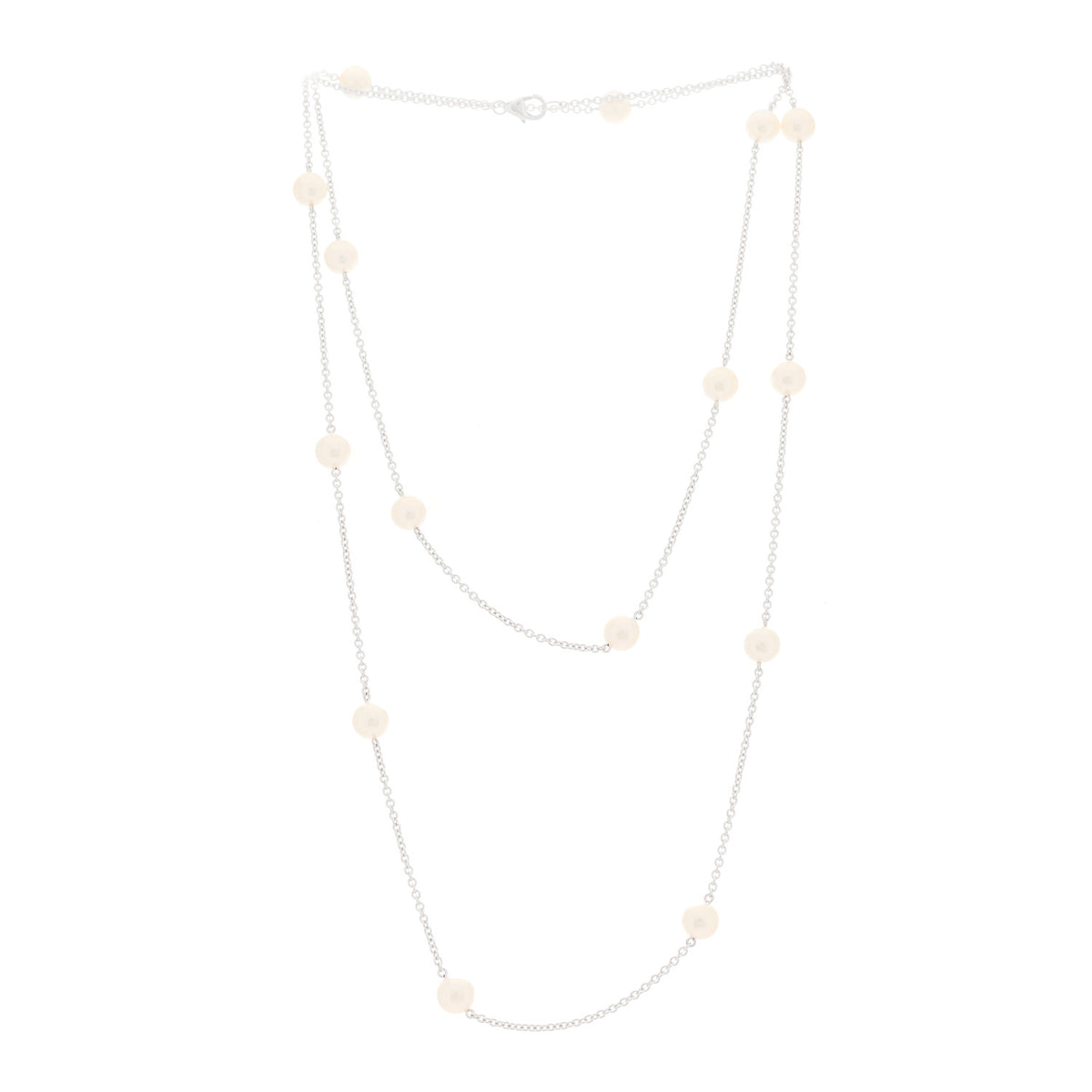 18K White Gold Akoya Pearl 6-6.5mm Station Necklace 32"