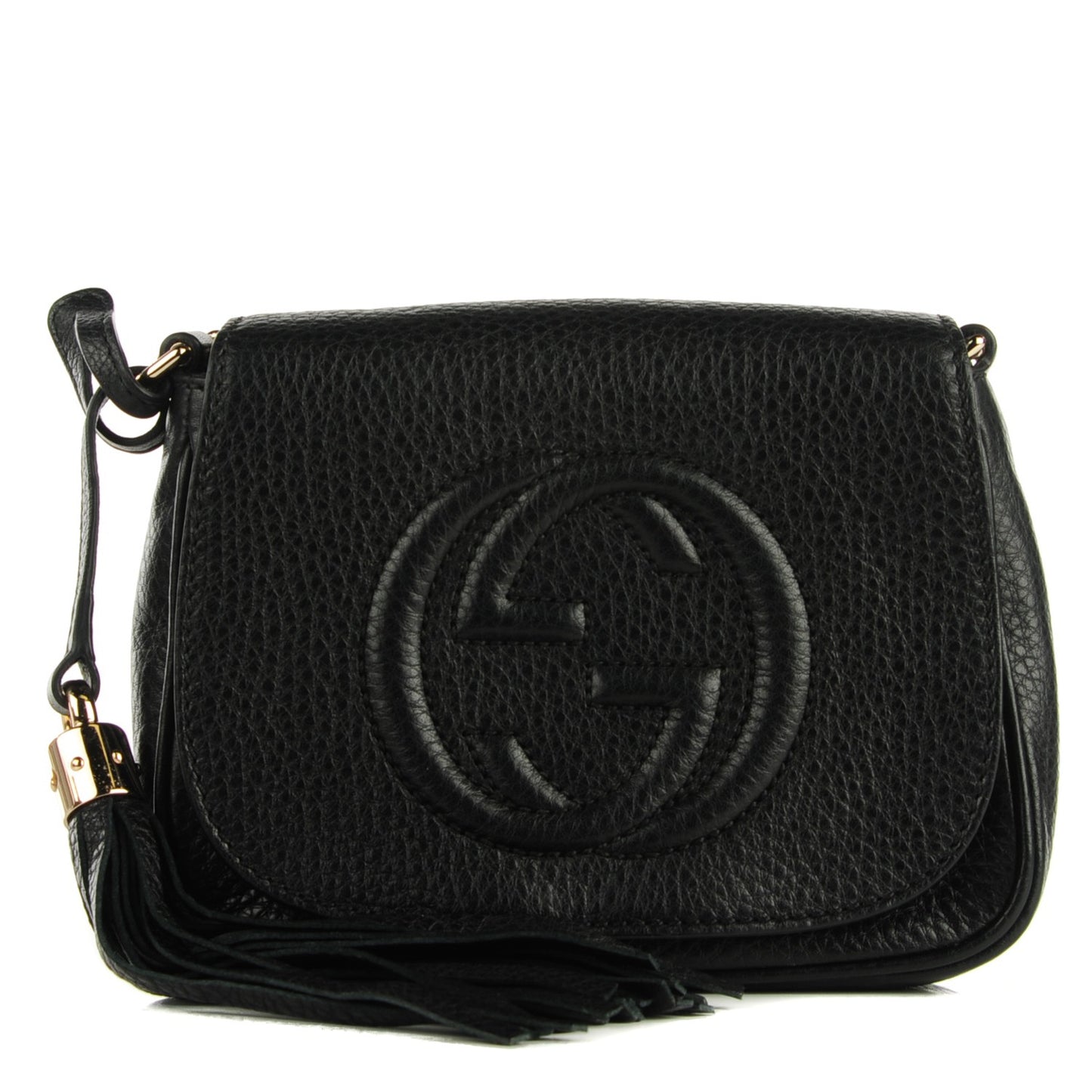 Pebbled Calfskin Small Soho Flap Crossbody Black