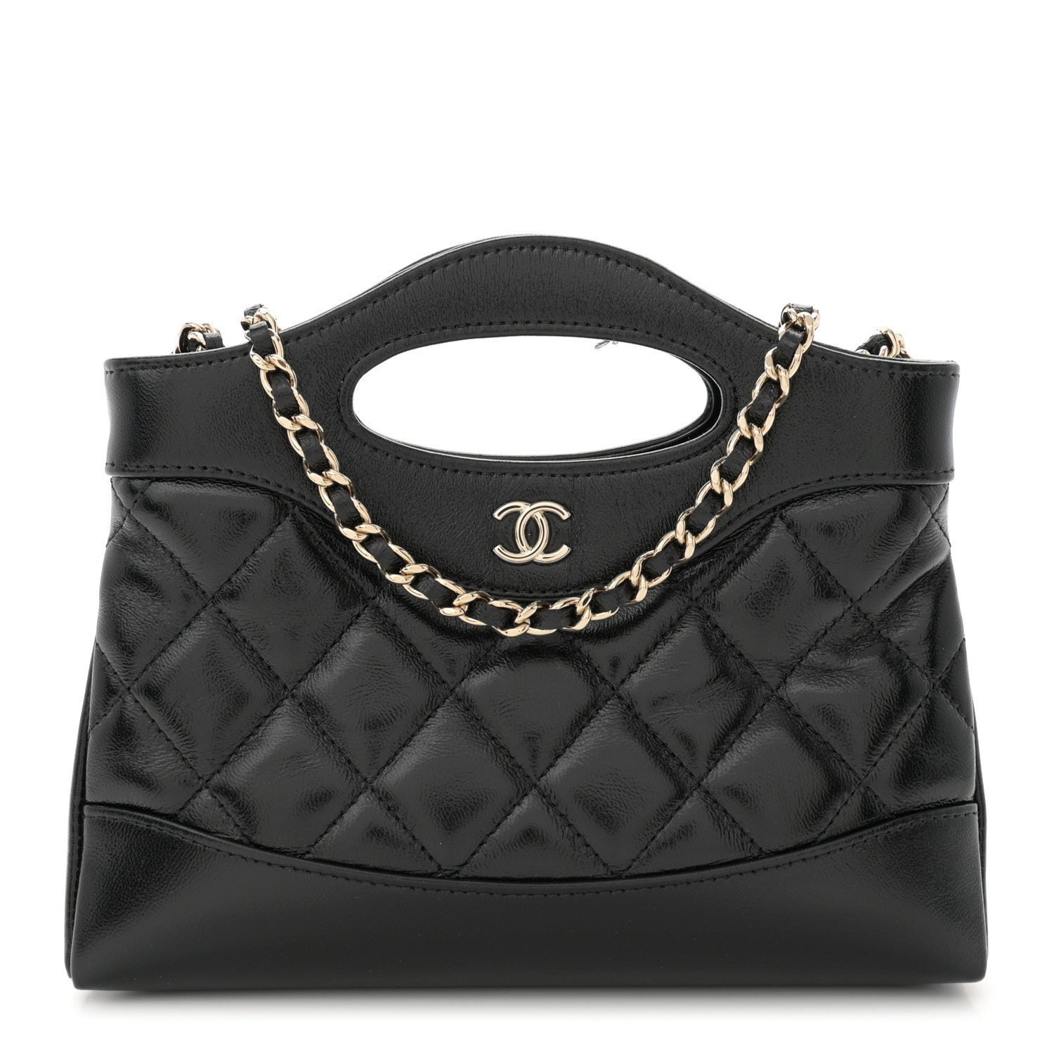 Chanel Shiny Crumpled Calfskin Quilted Nano 31 Shopping Bag Black 1 of 12