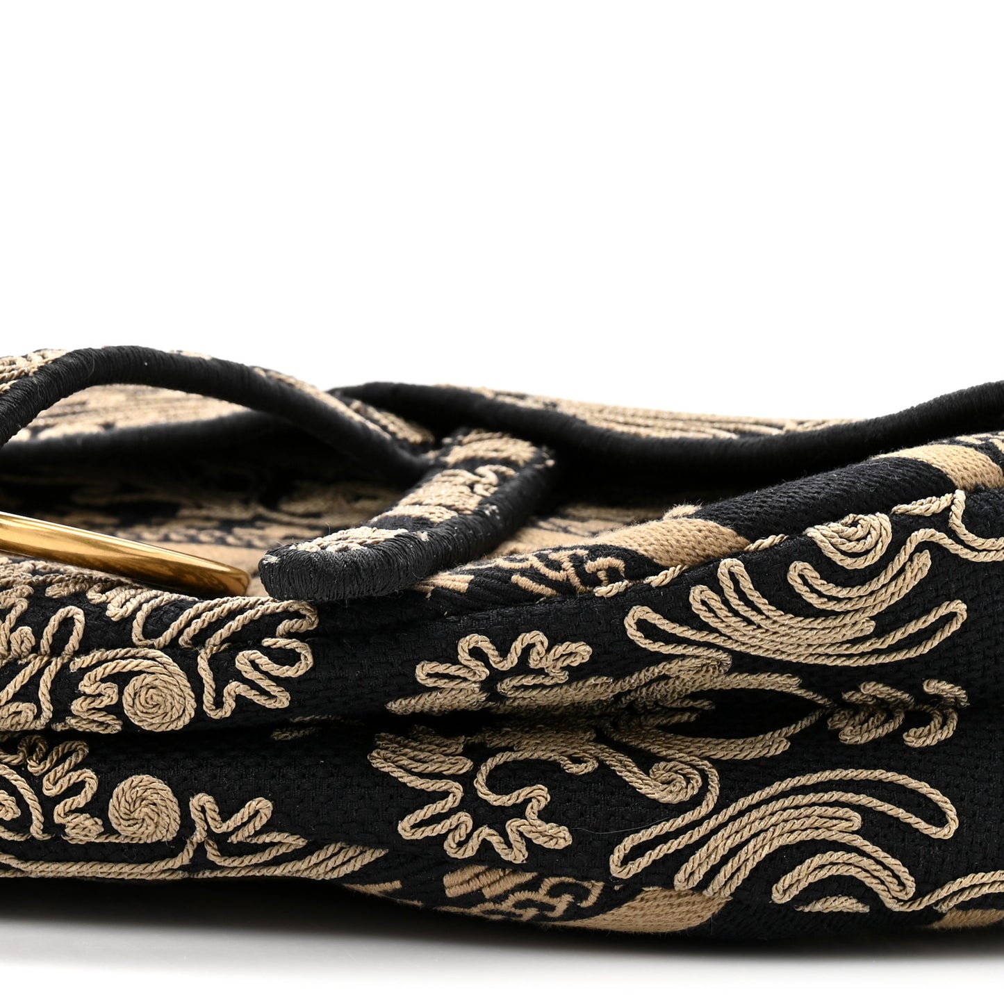 Canvas Embroidered Ornamental Cornely Saddle Bag Black Beige