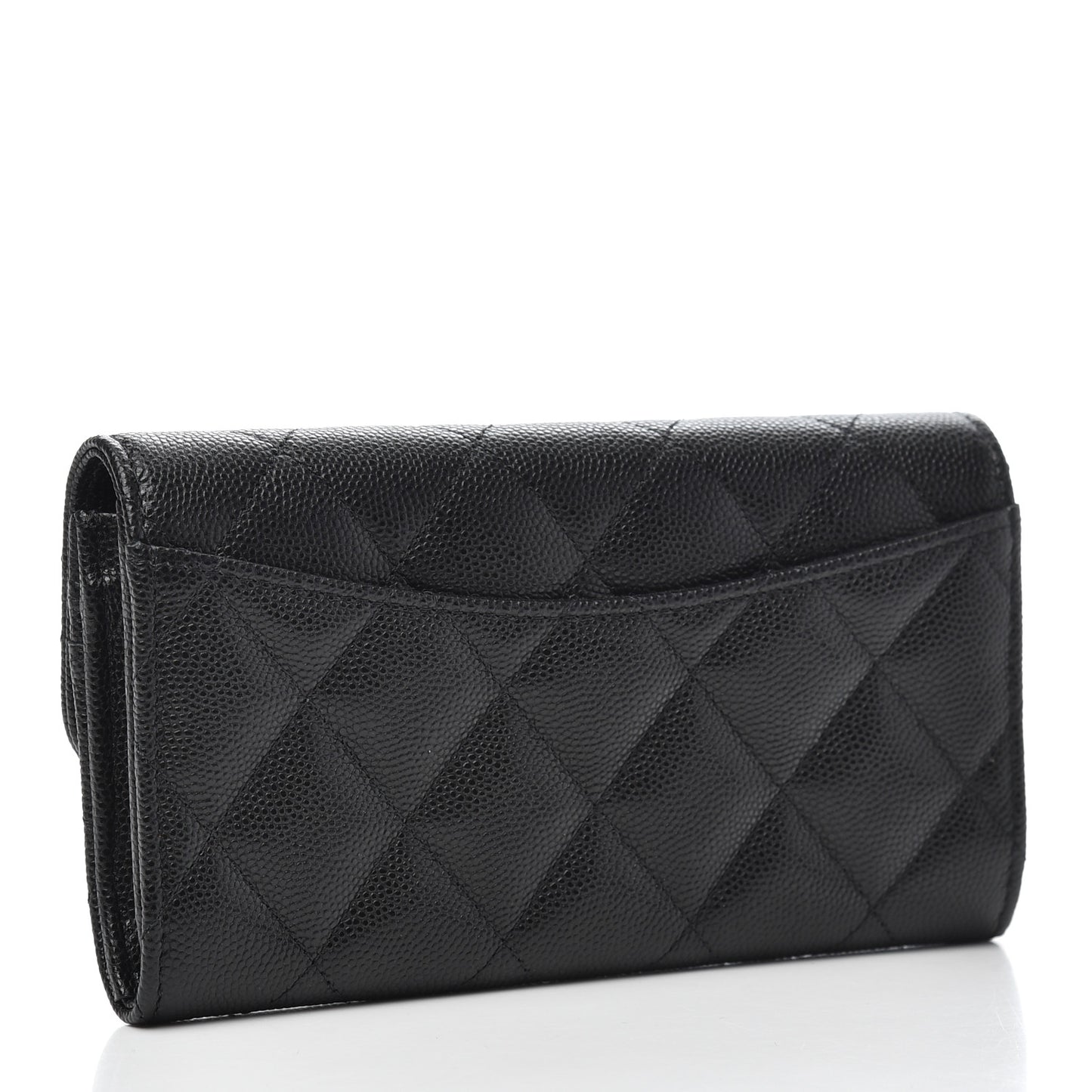 Caviar Quilted Medium Gusset Flap Wallet Black