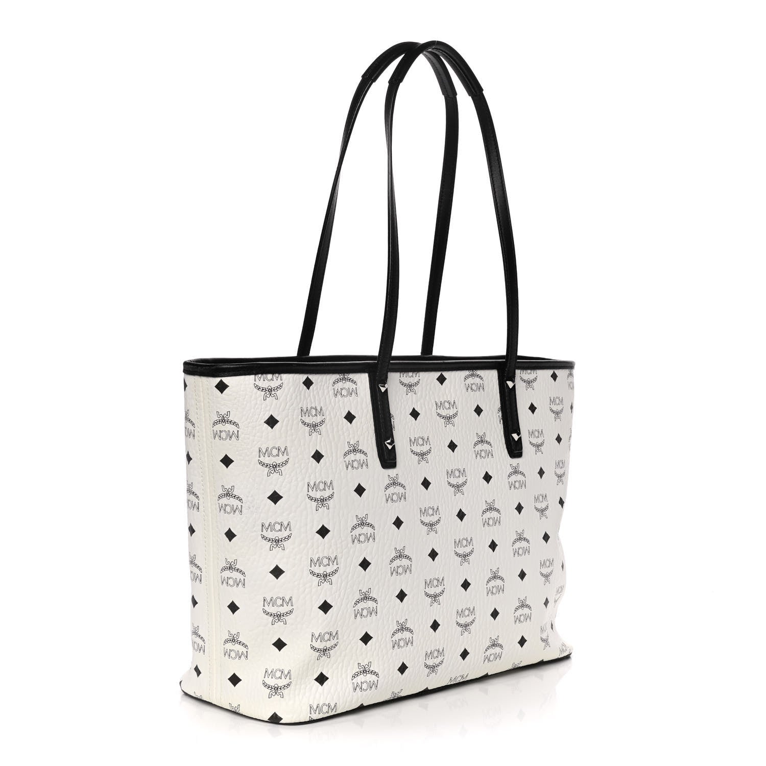 MCM Visetos Medium Anya Zip Top Shopper Tote White 4 of 15