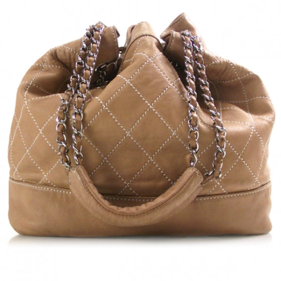 Leather Contrast Stitch Drawstring Tote