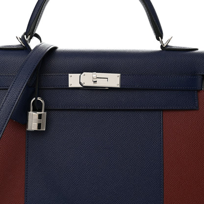 Hermes Epsom Flag Kelly Sellier 32 Rouge H Bleu Saphir 8 of 13