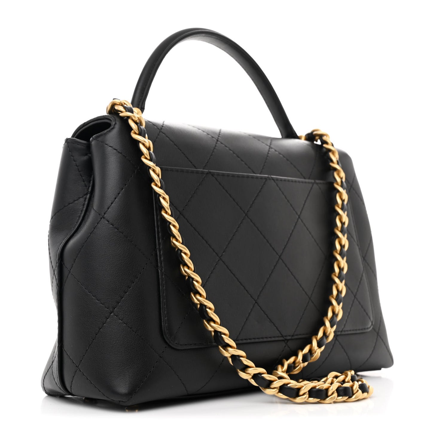 Calfskin Large Top Handle Flap Black
