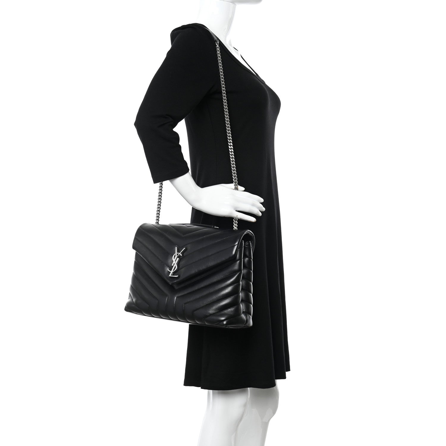 Saint Laurent Calfskin Y Quilted Monogram Medium Loulou Chain Satchel Black 2 of 12