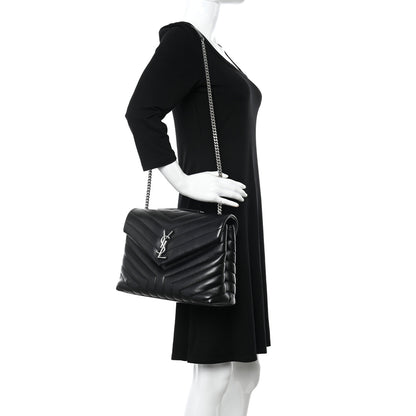 Saint Laurent Calfskin Y Quilted Monogram Medium Loulou Chain Satchel Black 2 of 12