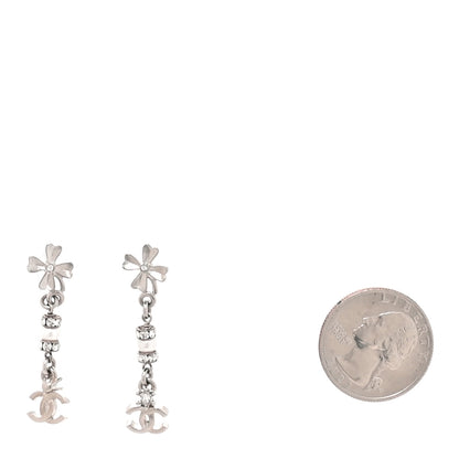 Chanel Crystal CC Clover Drop Earrings Silver 2 of 5