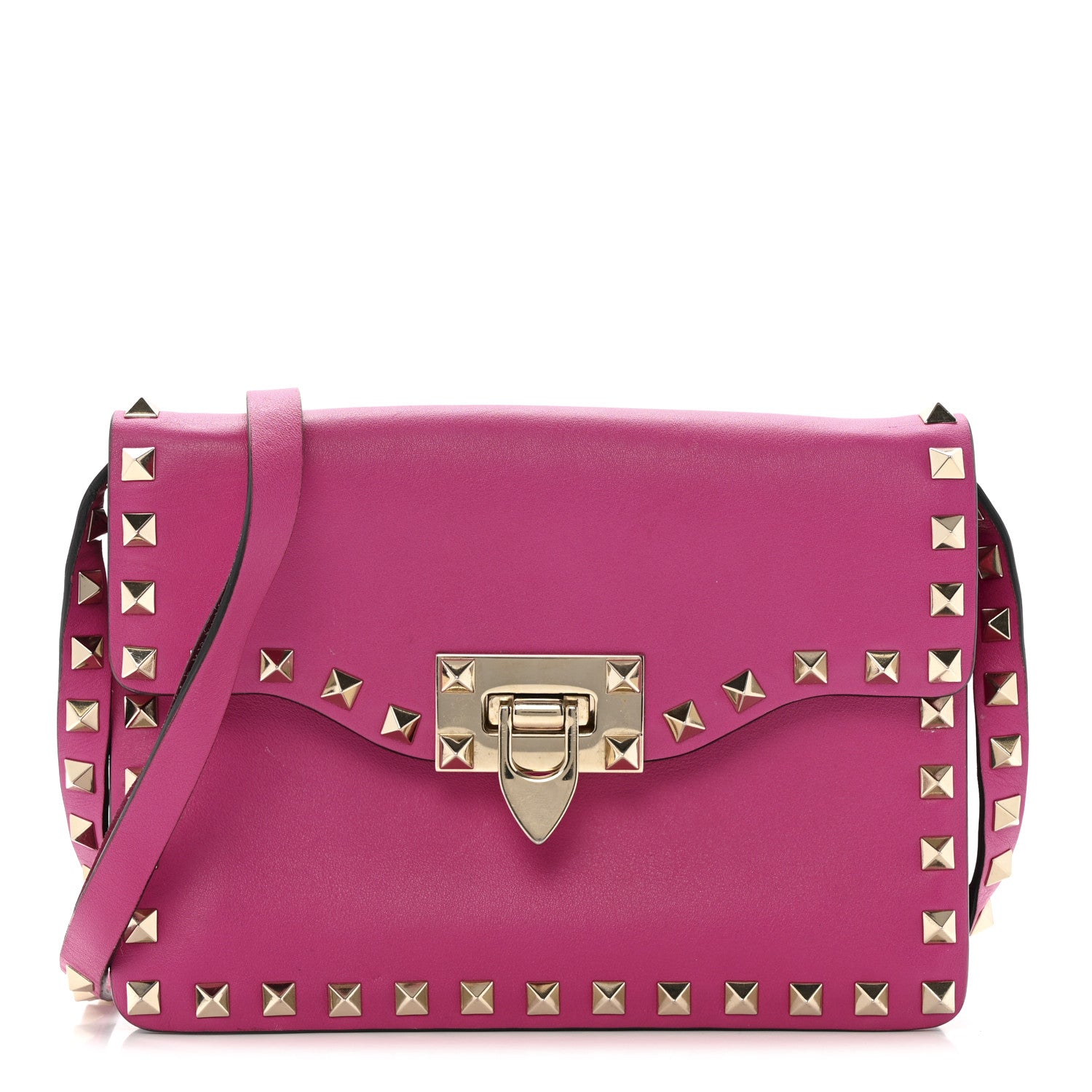 Valentino Garavani Vitello Small Rockstud Flip Lock Crossbody Bag Fuxia 1 of 14