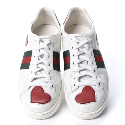 Gucci Calfskin Web Heart Embroidered Womens Ace Sneakers 37 White 3 of 10