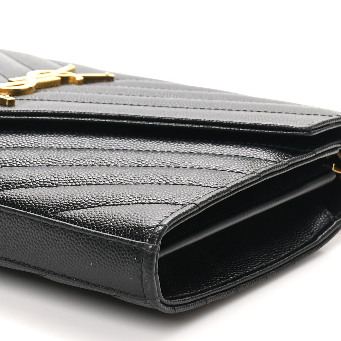 Grain De Poudre Matelasse Chevron Monogram Chain Wallet Black
