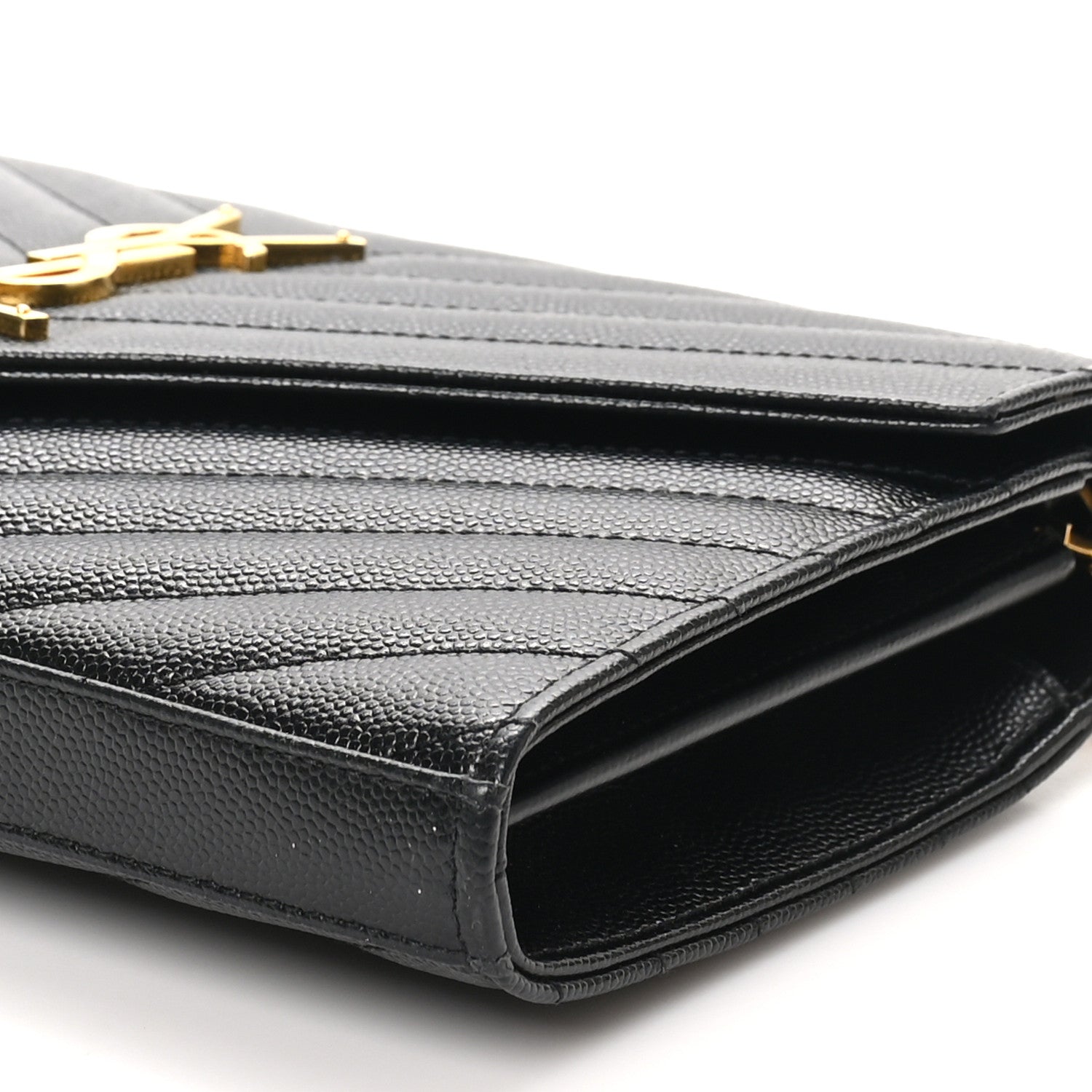 Saint Laurent Grain De Poudre Matelasse Chevron Monogram Chain Wallet Black 9 of 9