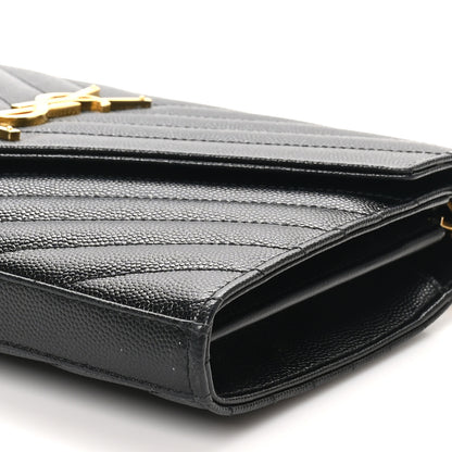 Saint Laurent Grain De Poudre Matelasse Chevron Monogram Chain Wallet Black 9 of 9