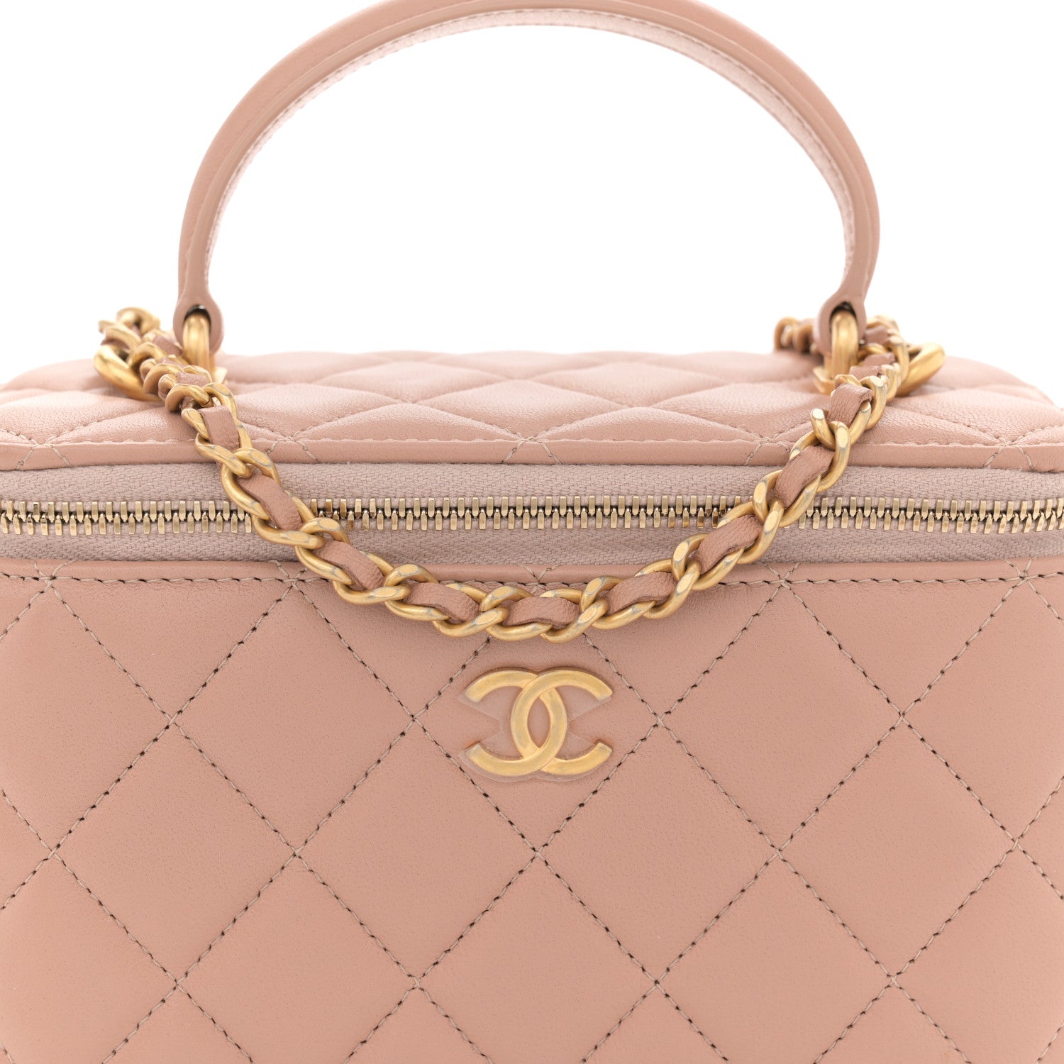 Chanel Lambskin Quilted Small Top Handle Vanity Case With Chain Beige 8 of 12