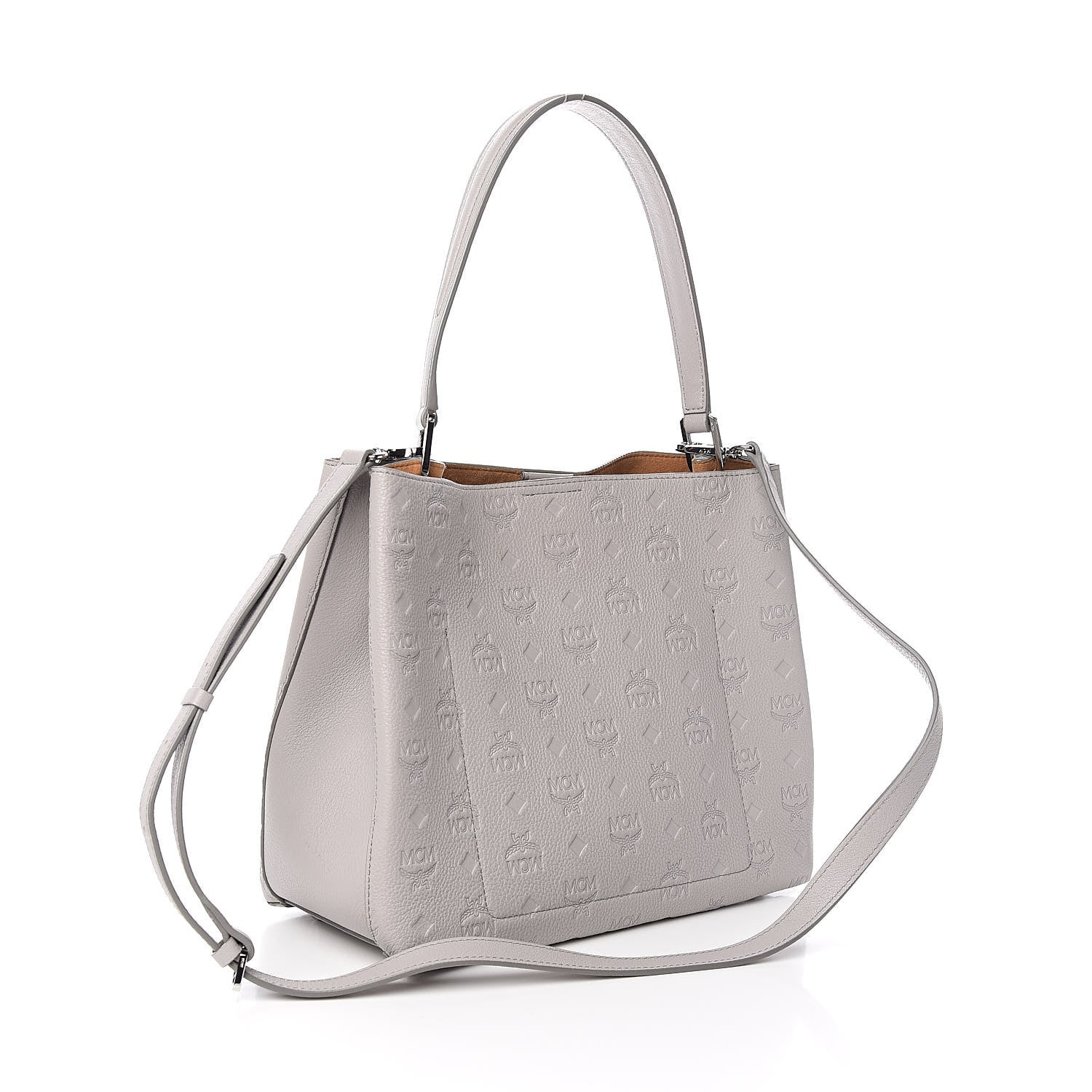 MCM Calfskin Ottomar Monogram Sarah Convertible Hobo Dove 3 of 11