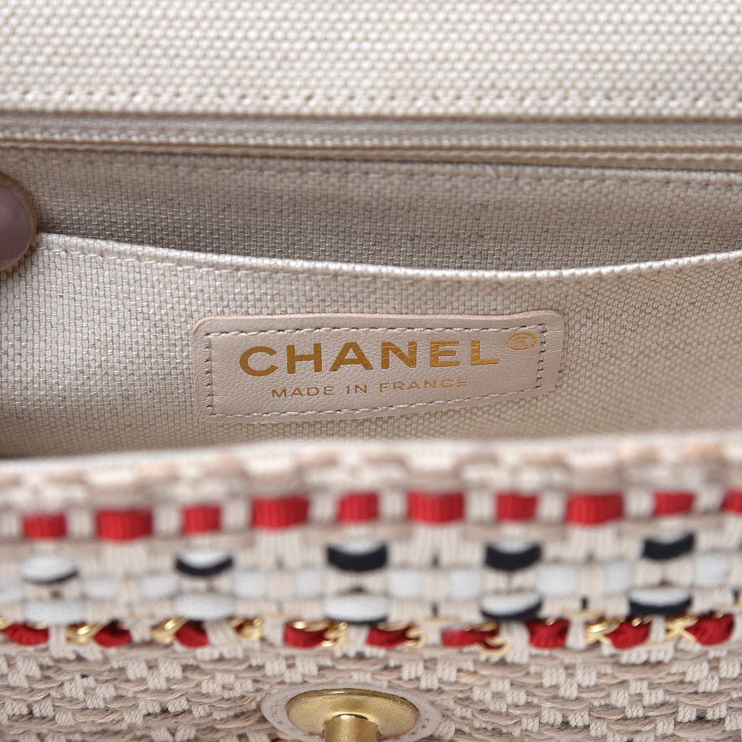 Chanel Cotton Raffia Lambskin Woven Mini Rectangular Flap Beige Red Black 6 of 8