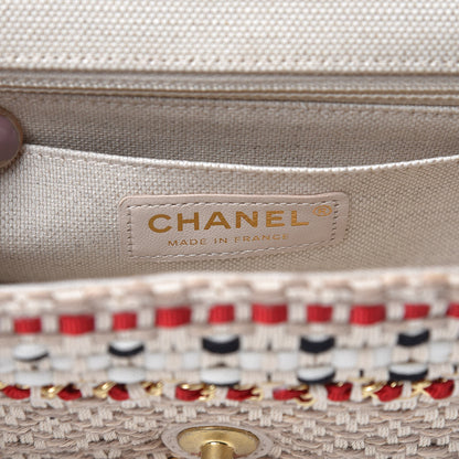 Chanel Cotton Raffia Lambskin Woven Mini Rectangular Flap Beige Red Black 6 of 8