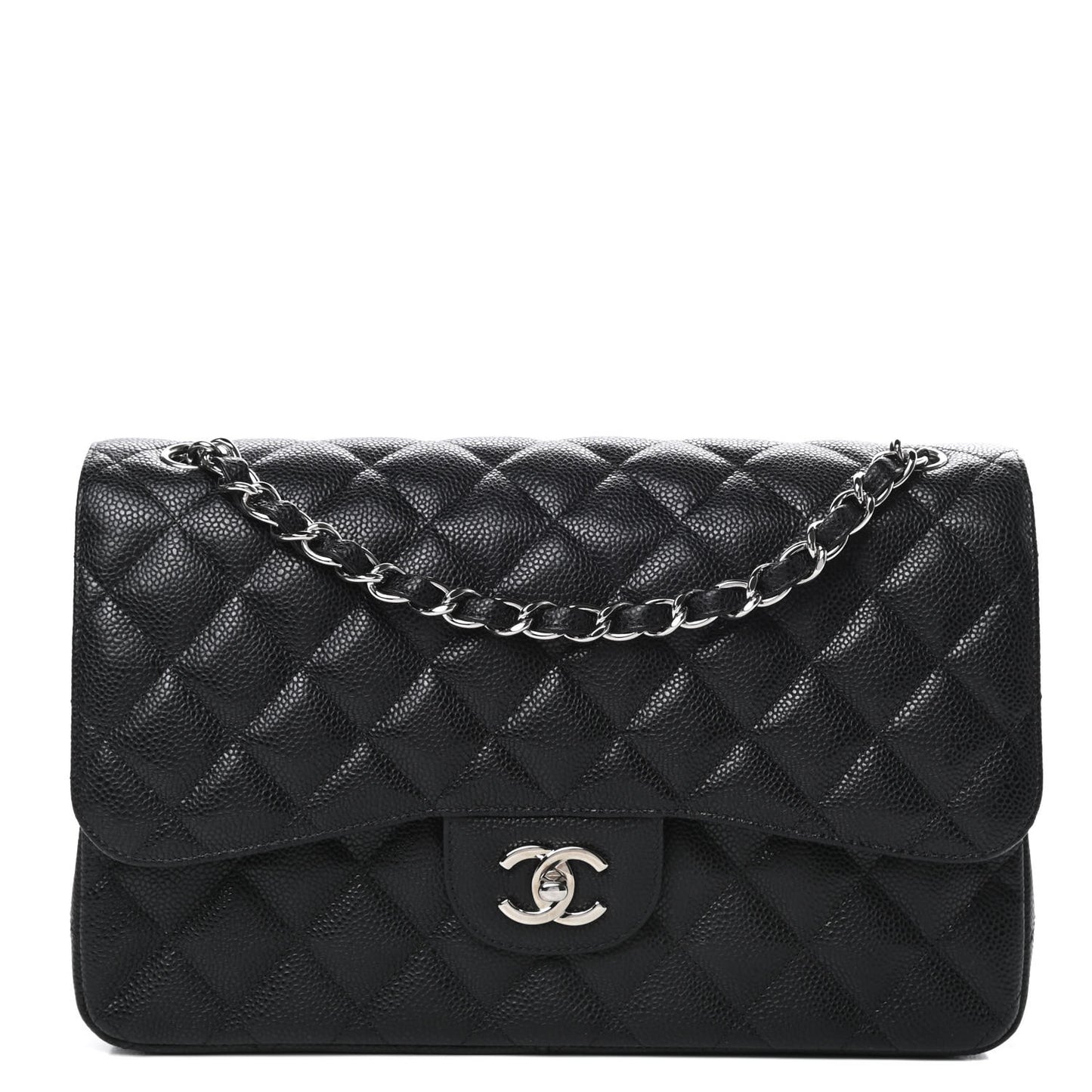 Caviar Quilted Jumbo Double Flap Black