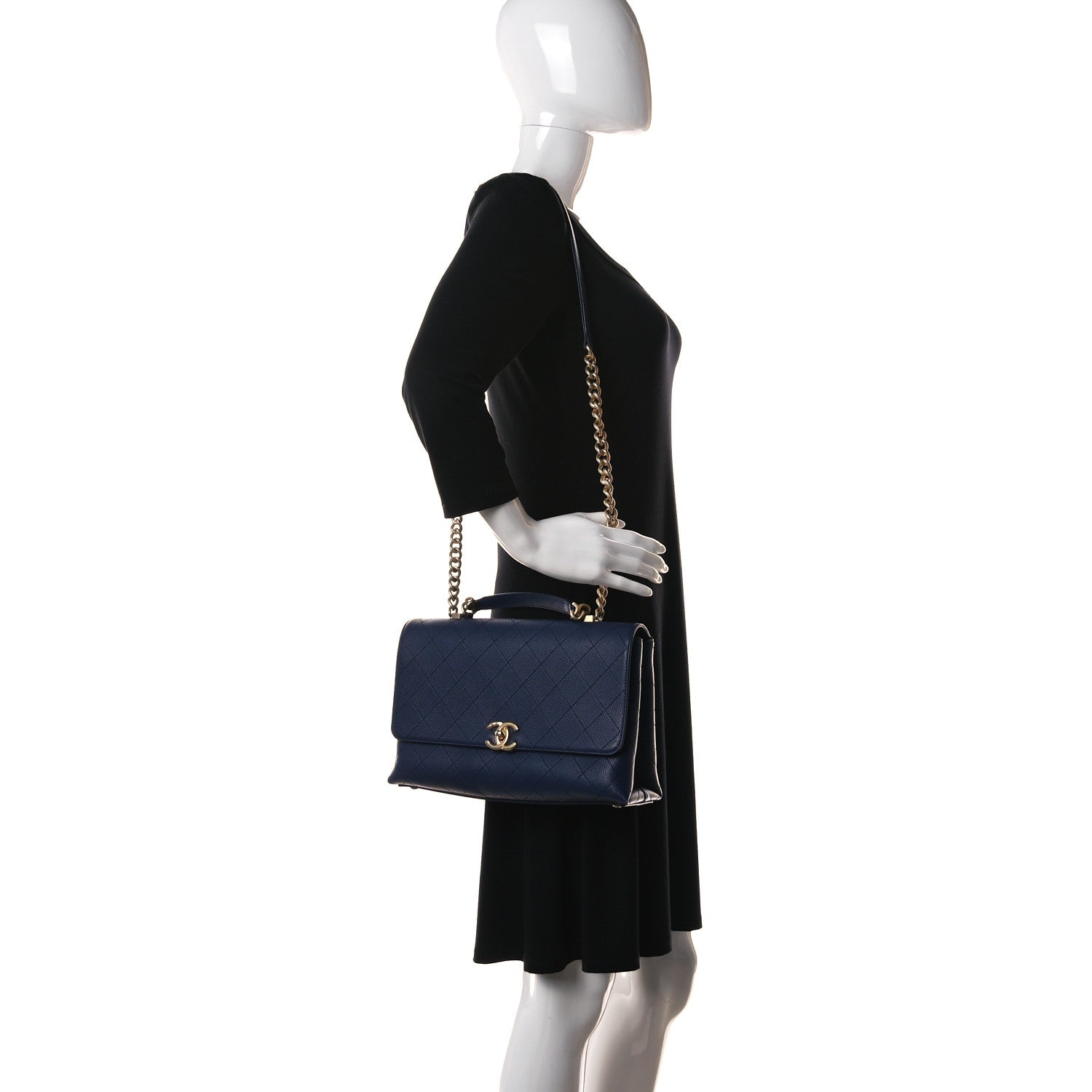 Chanel Grained Calfskin Stitched Flap Navy Blue 2 of 13