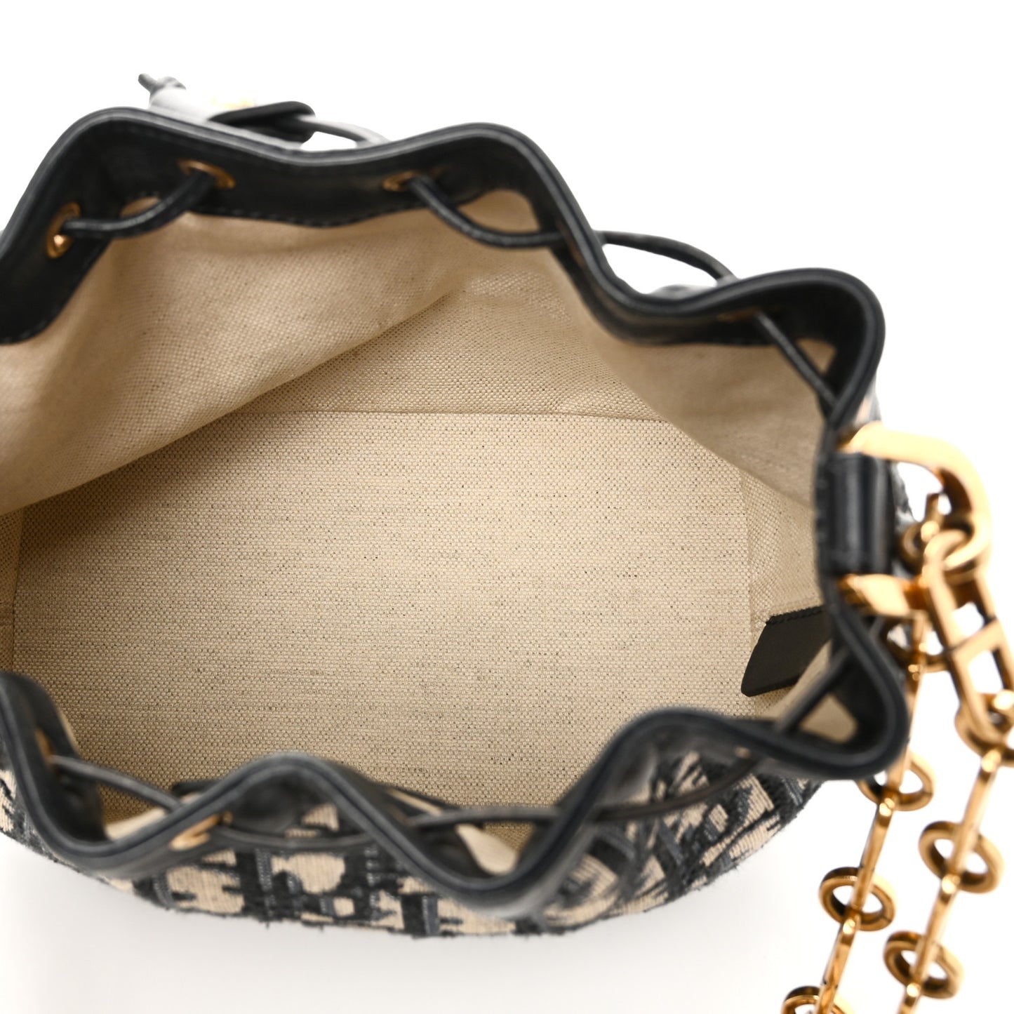 Oblique Drawstring Chain Bucket Bag Blue