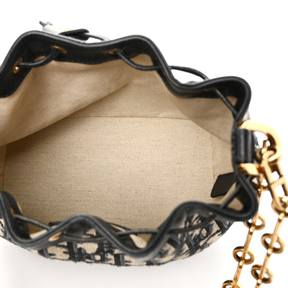 Christian Dior Oblique Drawstring Chain Bucket Bag Blue 5 of 10