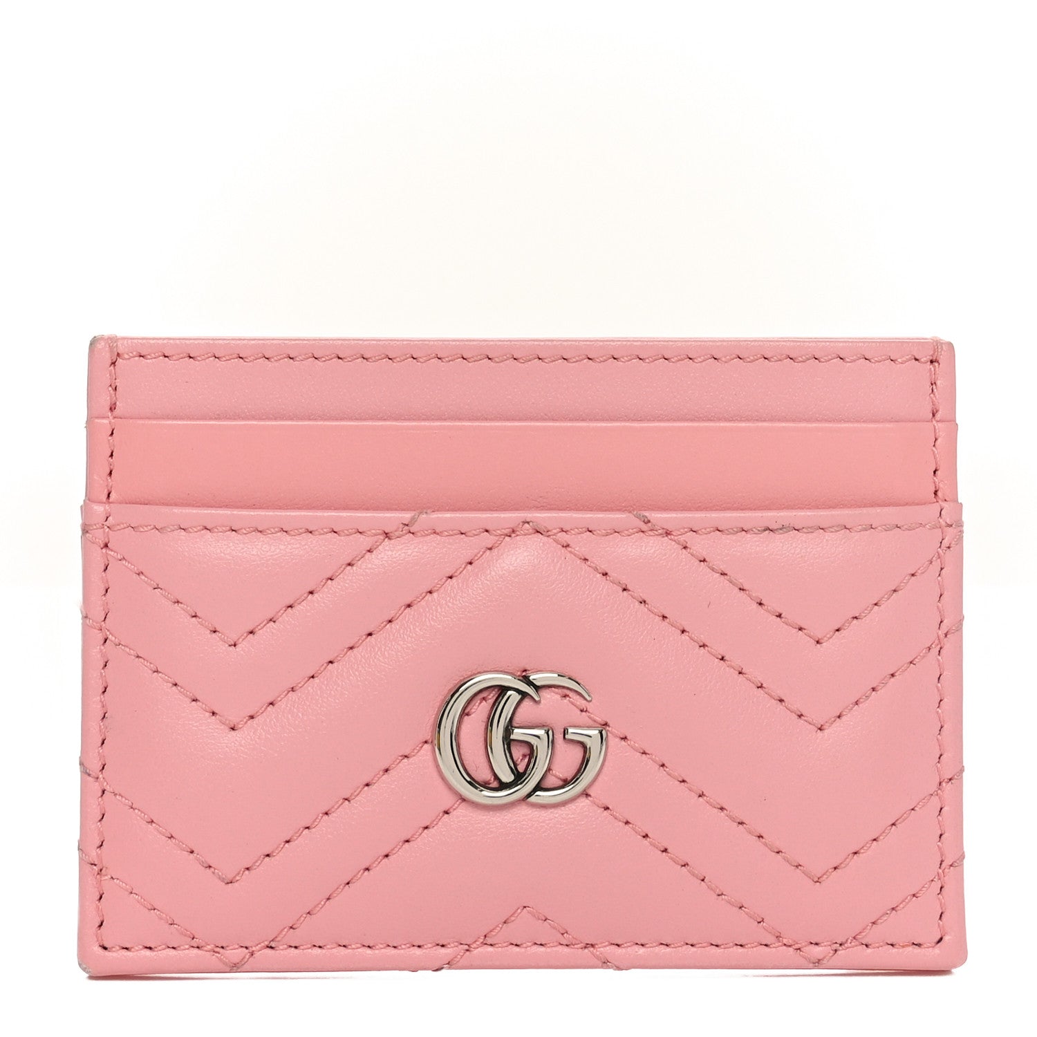 Gucci Calfskin Matelasse GG Marmont Card Holder Wild Rose 1 of 7