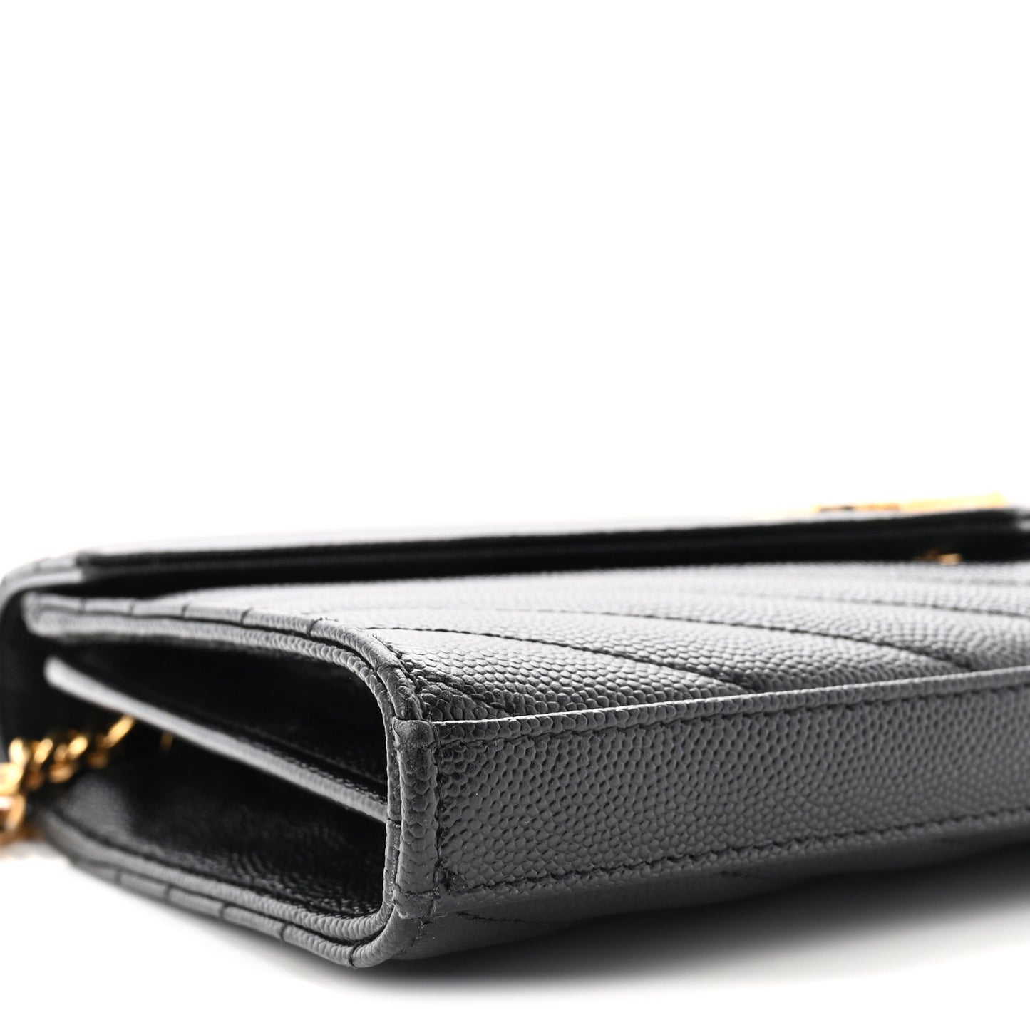 Grain De Poudre Matelasse Chevron Monogram Chain Wallet Black