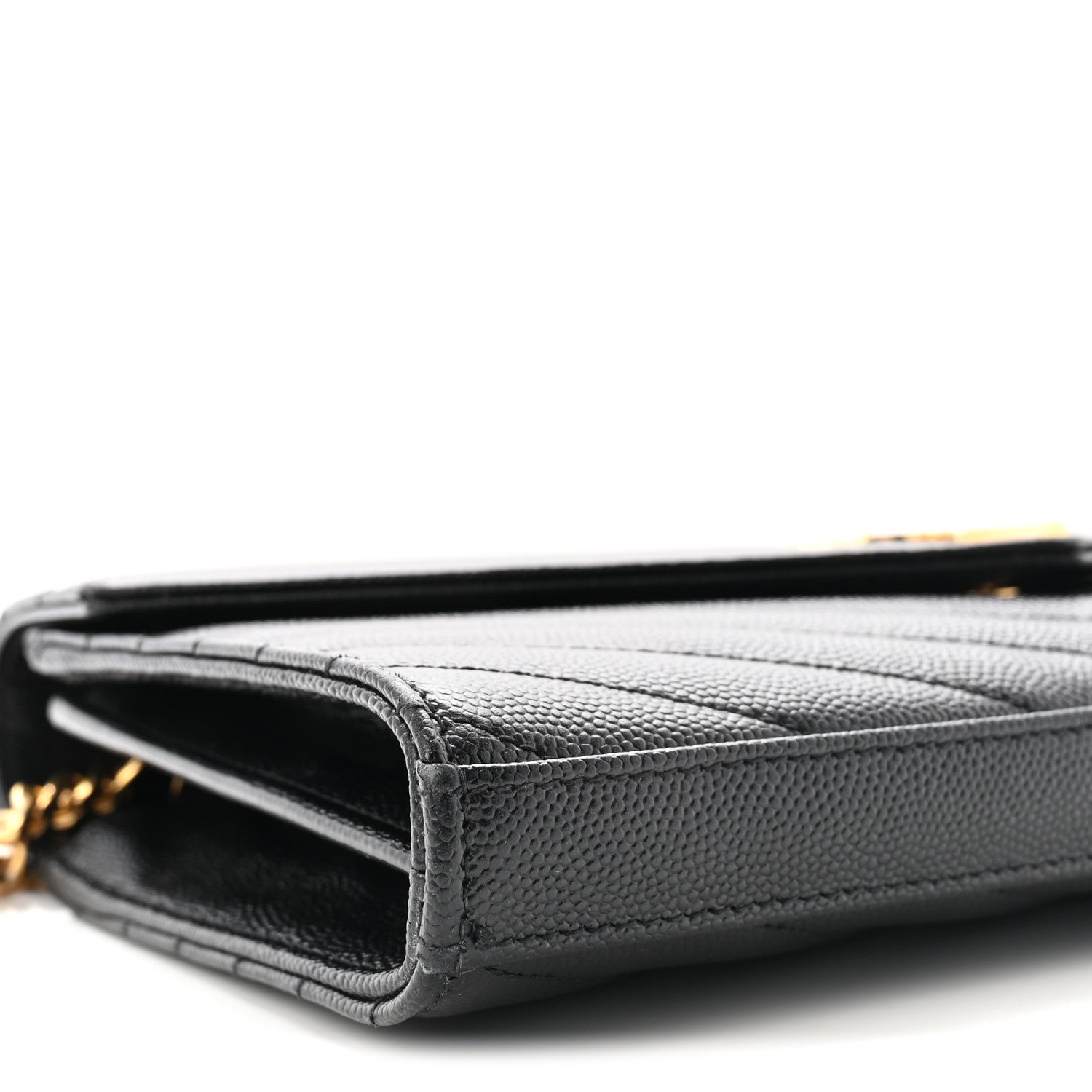 Saint Laurent Grain De Poudre Matelasse Chevron Monogram Chain Wallet Black 8 of 10