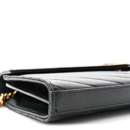 Saint Laurent Grain De Poudre Matelasse Chevron Monogram Chain Wallet Black 8 of 10