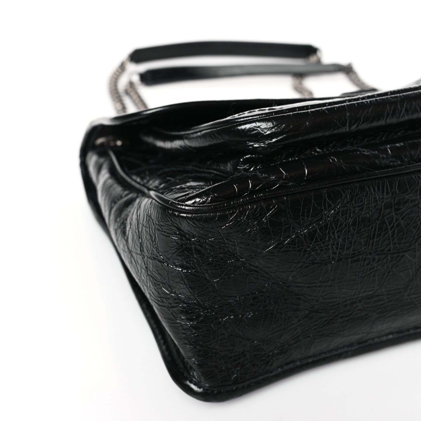 Crinkled Calfskin Matelasse Monogram Medium Niki Chain Satchel Black