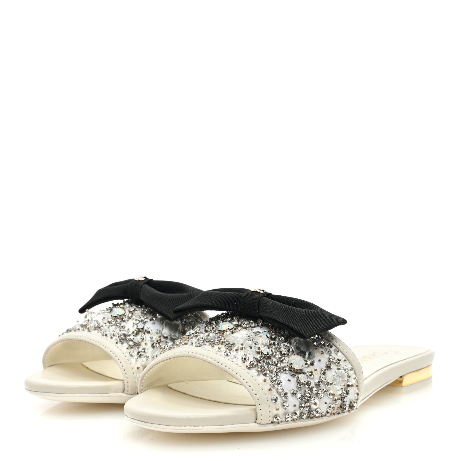 Chanel Lambskin Crystal Embellished Grosgrain CC Bow Mules 37 Black 2 of 7