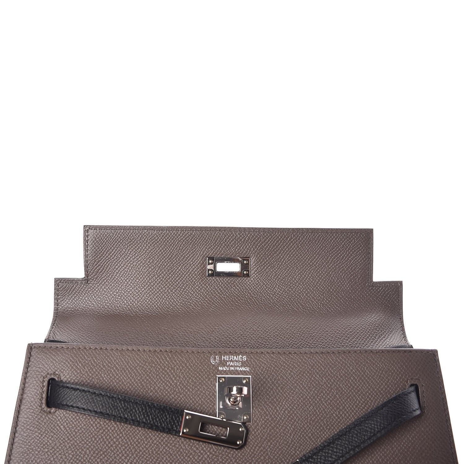 Hermes Epsom Bi Color Horseshoe Kelly Sellier 25 Etain Black 19 of 40