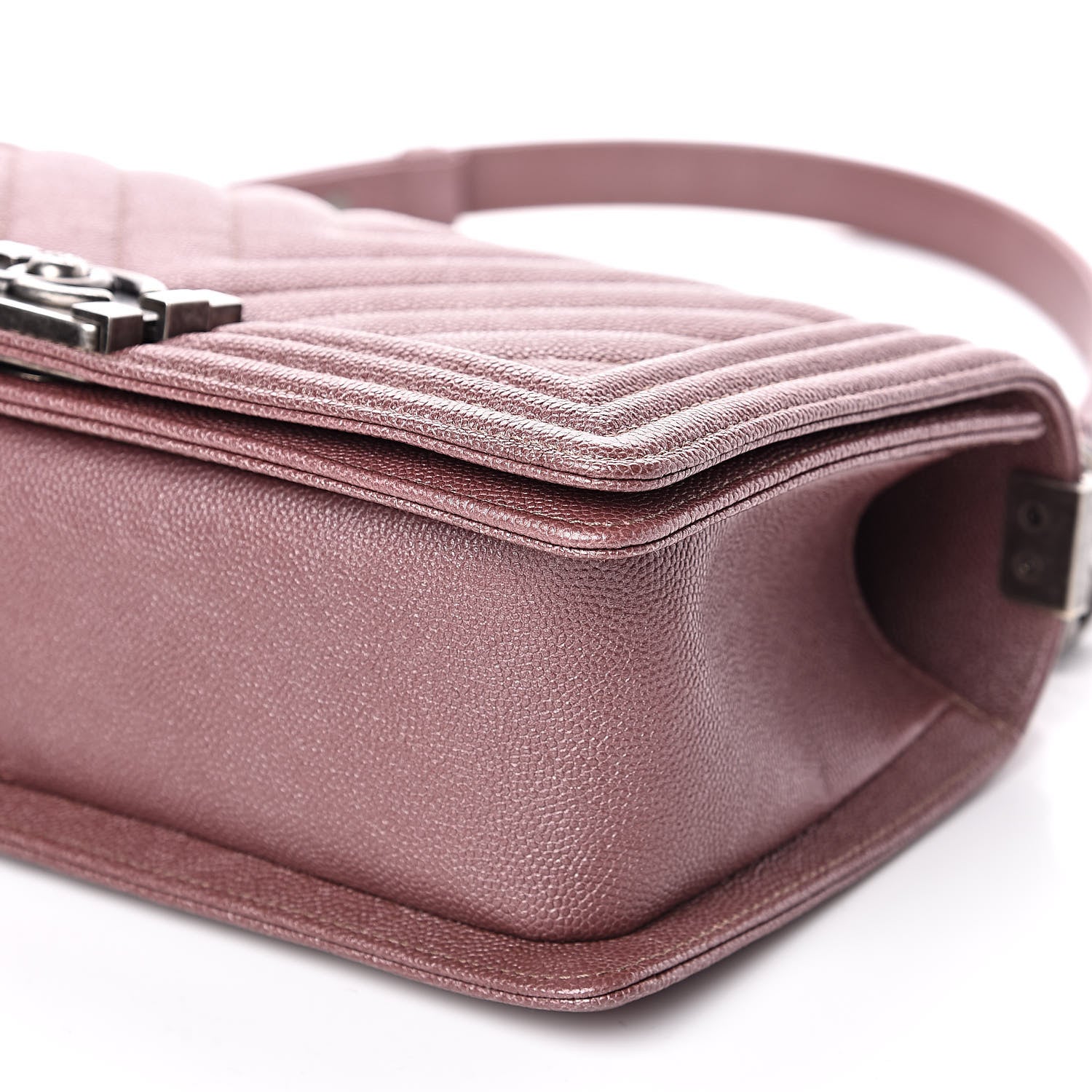Chanel Metallic Caviar Chevron Quilted Medium Boy Flap Dark Pink 9 of 11