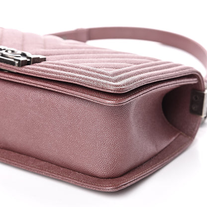 Chanel Metallic Caviar Chevron Quilted Medium Boy Flap Dark Pink 9 of 11