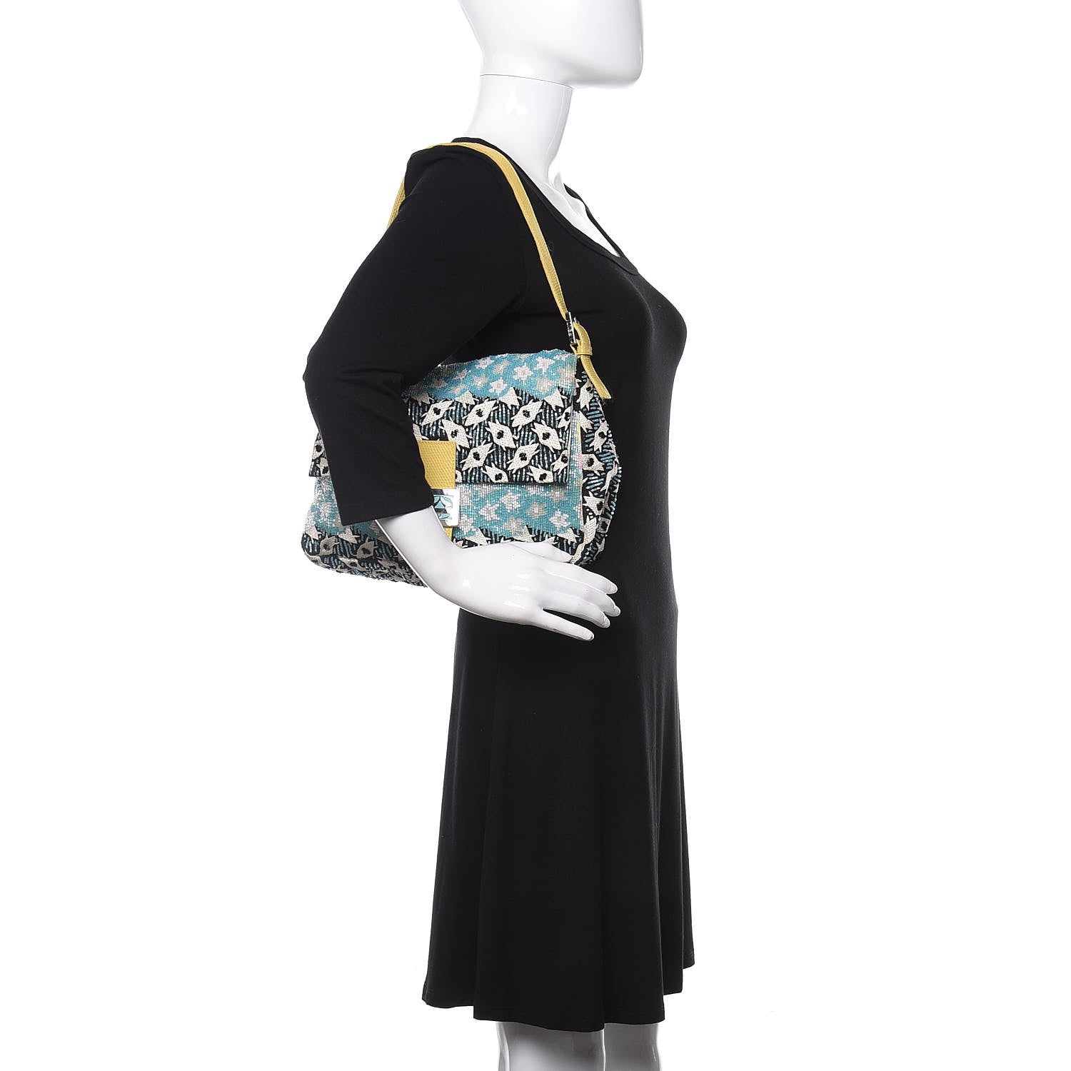 Fendi Beaded Lizard Mama Baguette Blue Yellow 2 of 14