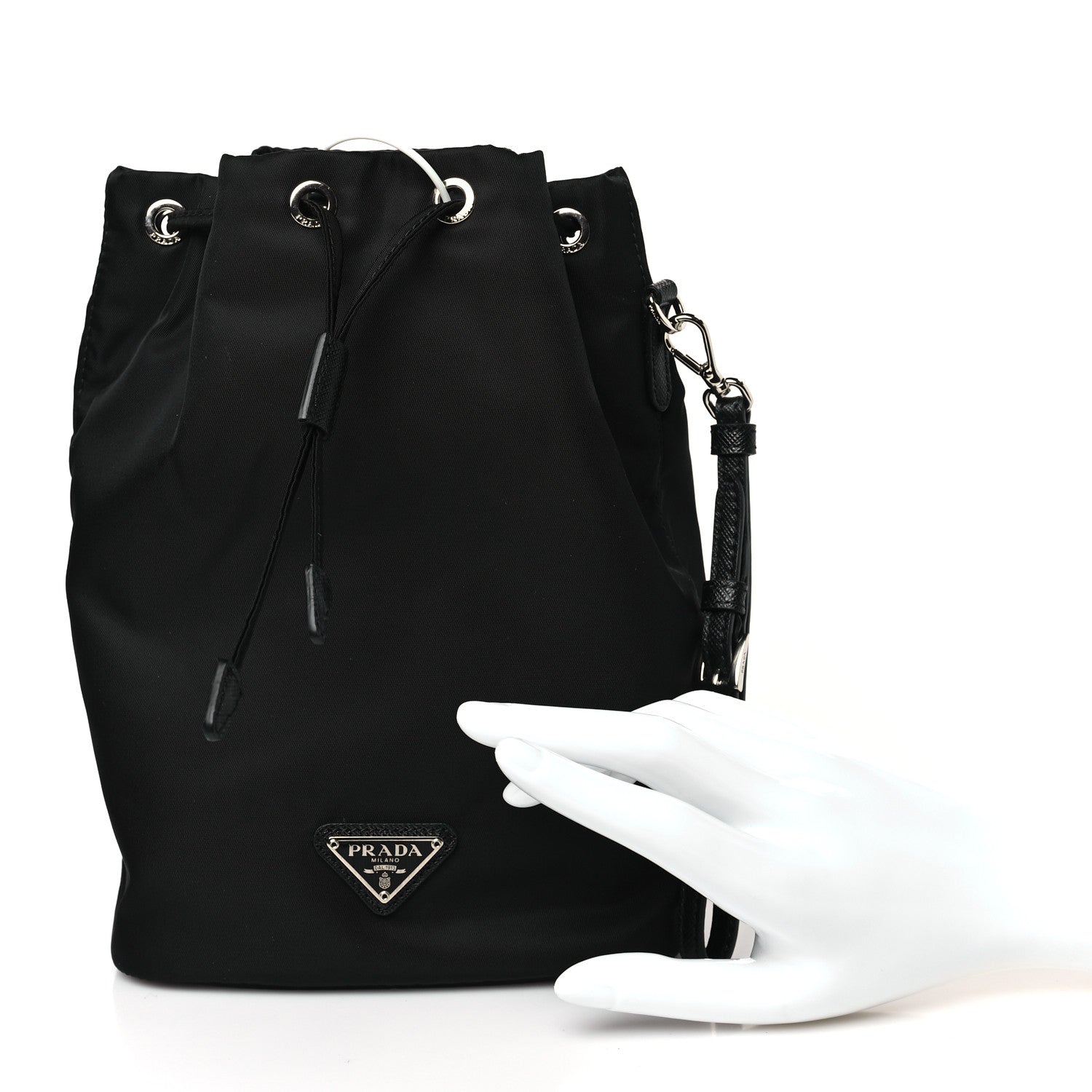 Prada Saffiano Tessuto Nylon Vela Bucket Wristlet Black 3 of 9