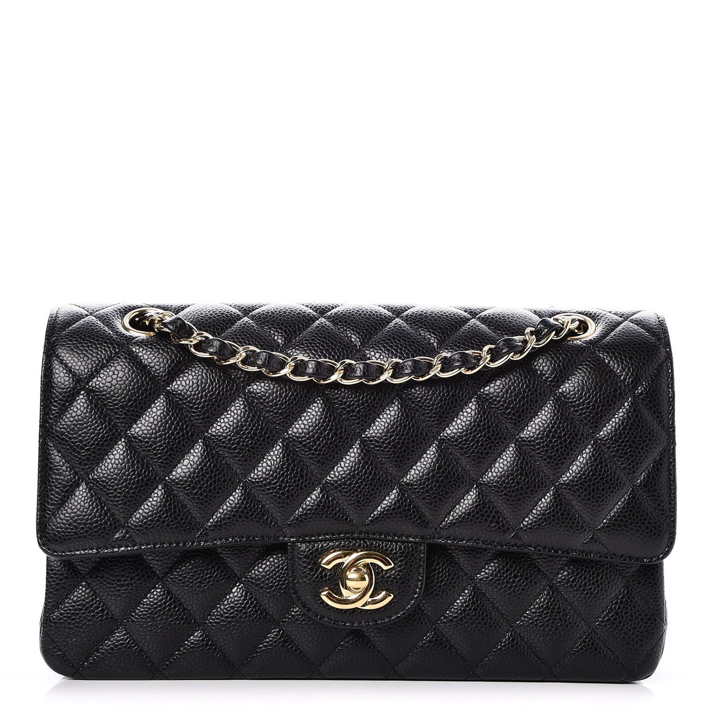 Caviar Quilted Medium Double Flap Black