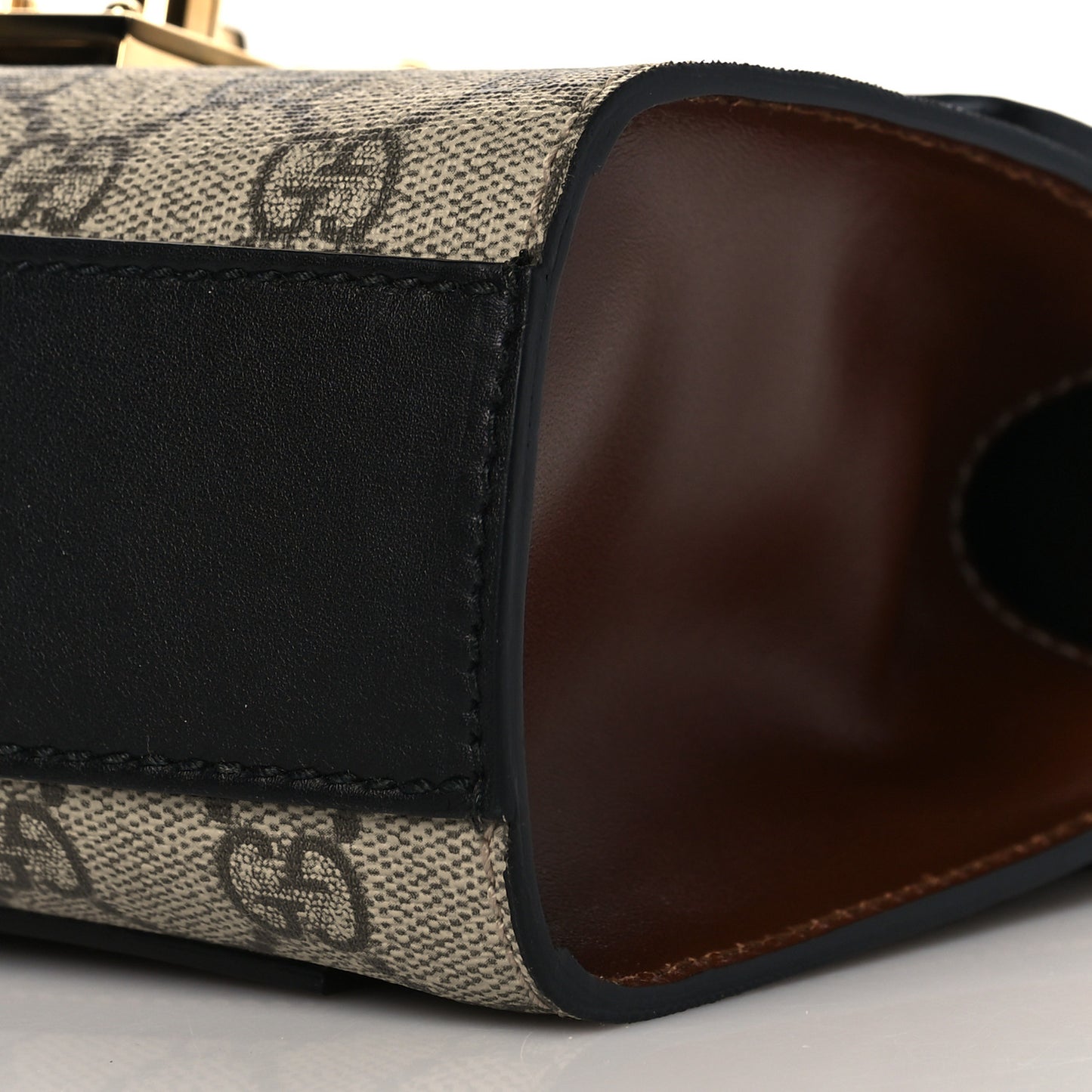 GG Supreme Monogram Calfskin Small Padlock Shoulder Bag Beige Black Cuir
