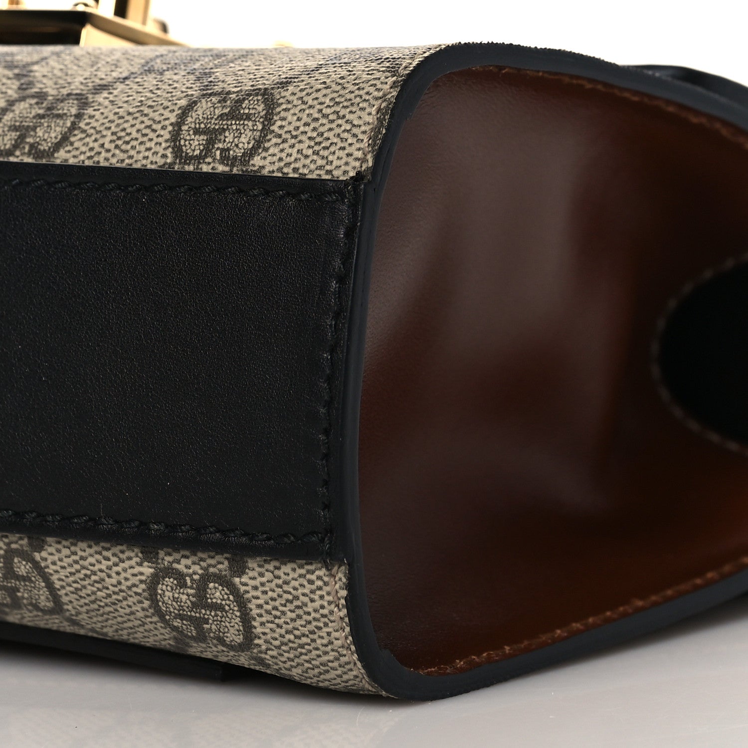 Gucci GG Supreme Monogram Calfskin Small Padlock Shoulder Bag Beige Black Cuir 10 of 12