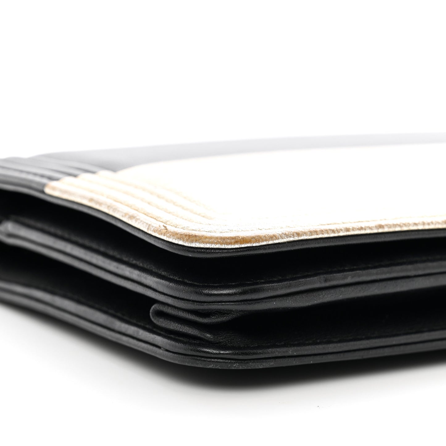 Metallic Goatskin Lambskin Boy Wallet on Chain WOC Black Gold