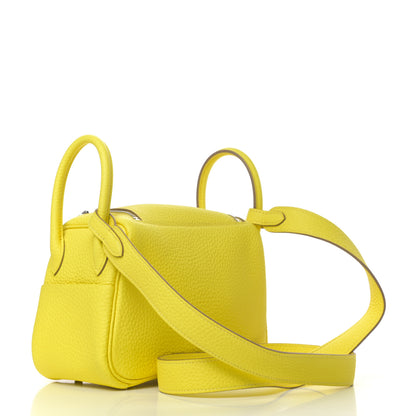 Hermes Taurillon Clemence Mini Lindy 20 Lime 3 of 9