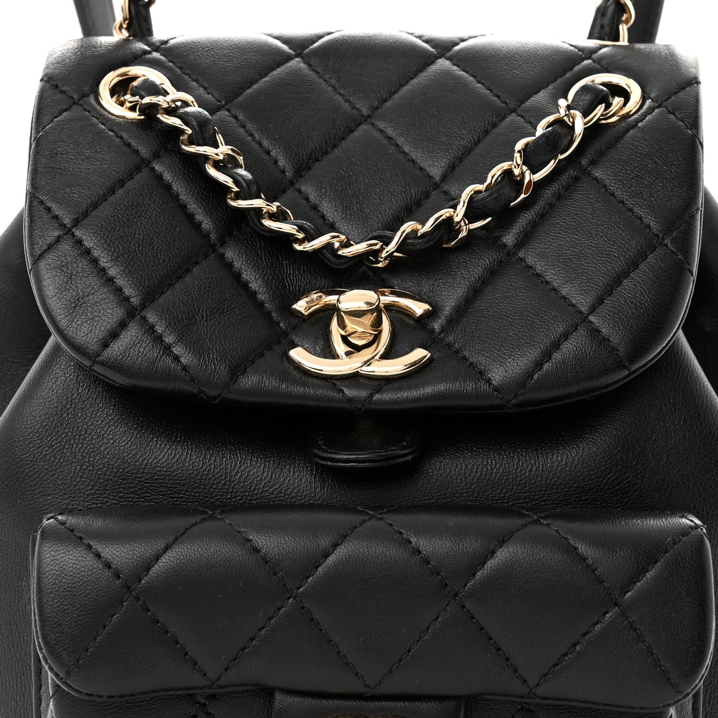 Lambskin Quilted Small Duma Drawstring Backpack Black
