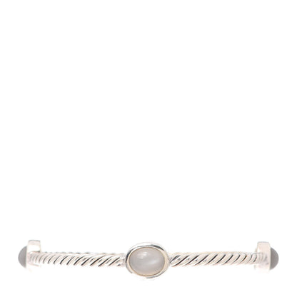 David Yurman Sterling Silver Moonstone 3mm 4 Station Bangle Bracelet 3 of 4
