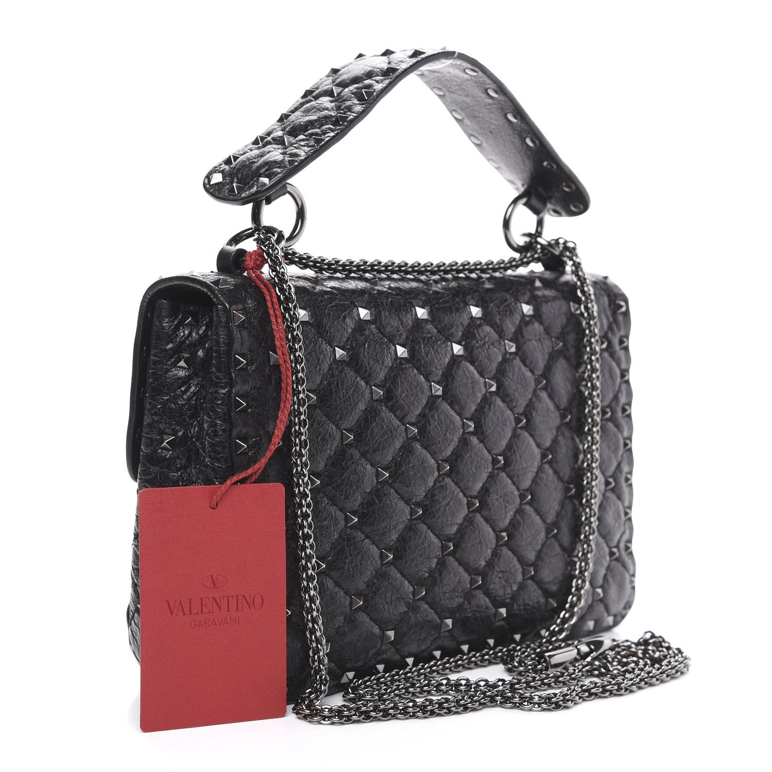 Valentino Garavani Craquele Nappa Medium Rockstud Spike Shoulder Bag Black 2 of 9