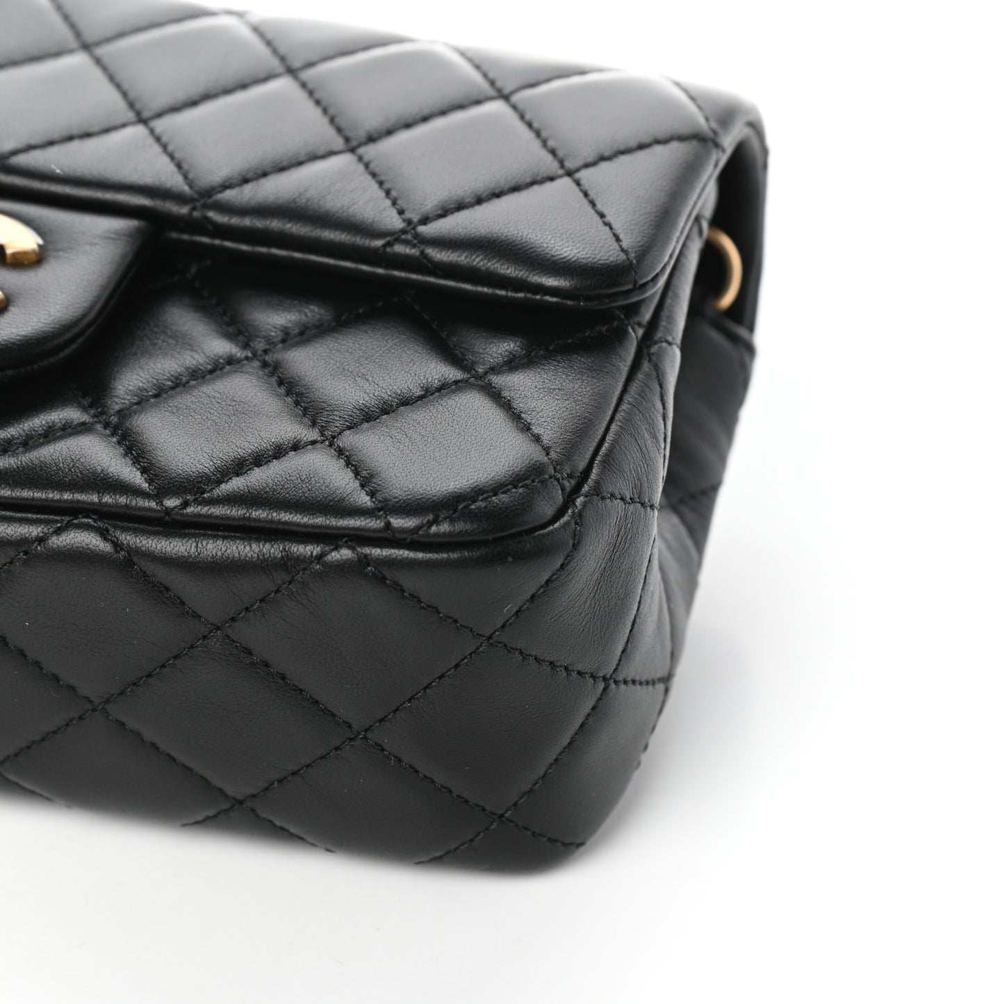 Lambskin Quilted Mini Rectangular Pearl Crush Flap Black